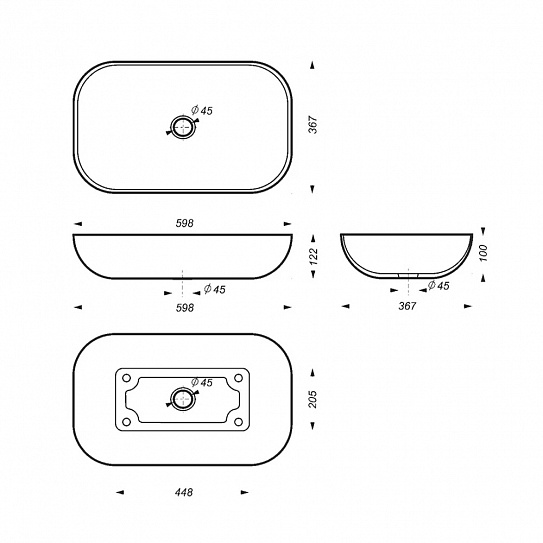 Раковина накладная 60х37 Sanita Luxe Infinity 60 INFSLWB01