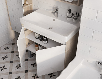 Тумба под раковину Сканди Doors 80 AQUATON белый глянец/дуб Верона 1A282901SDB20