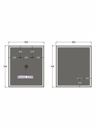 Зеркало в ванную 60х70 с подсветкой и подогревом Monterey Аделия (холодный свет, мультиблок, на касание)
