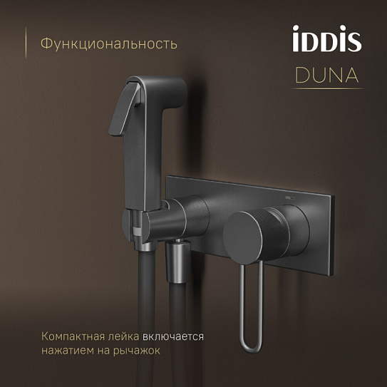 Встраиваемый смеситель с гигиеническим душем, графит матовый, Duna, IDDIS, DUNGMV0i08