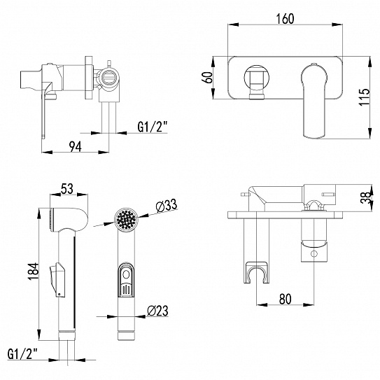 Смеситель встраиваемый Lemark Plus Grace с гигиеническим душем LM1519C