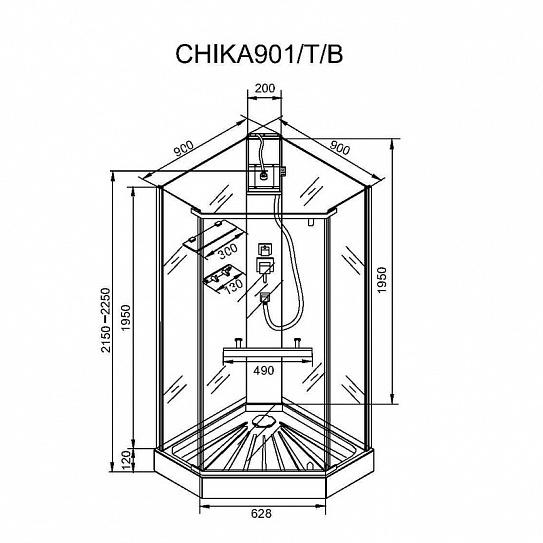 Душевая кабина 90х90 (CHIKA) Cerutti 901B, черный профиль трапеция