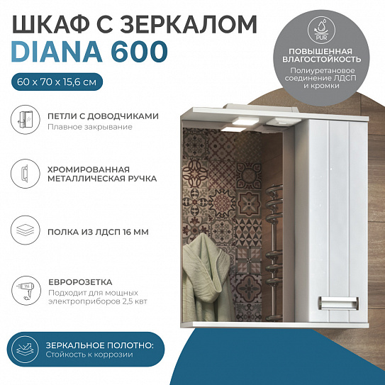 Зеркало Vigo Diana 600 прав со спотом z.DIA.60.R.El