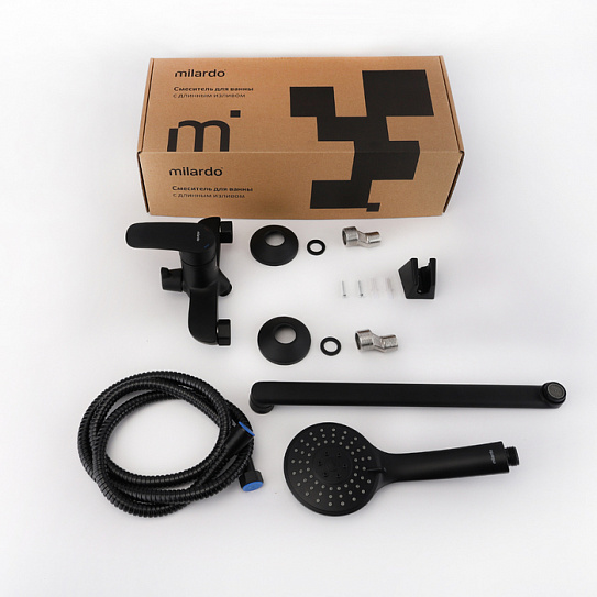 Смеситель для ванны с длинными изливом Milardo Rora RORBL00M10, черный матовый