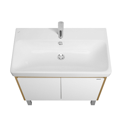 Тумба под раковину 80см Сканди Doors 80 AQUATON белый глянец/дуб рустикальный 1A282901SDZ90