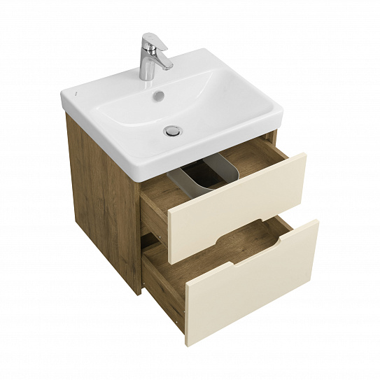 Тумба с раковиной Aquaton Оливия 55 бежевый, дуб велл 1A254201OLVG0