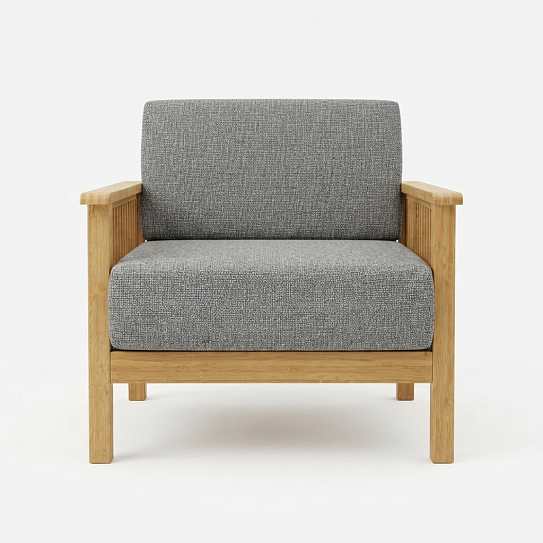 Кресло на каркасе из бамбука 830 с подушками FN-059D-2 NATURE BAMBOO+GREY FABRIK