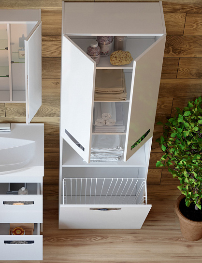 Шкаф пенал для ванной напольный 60 см  Vigo Plaza 60 (pn.PLA.60) белый, с корзиной для белья