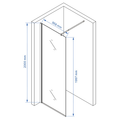 Душевое ограждение 100х200 MONTEREY WALK IN EX-101 /100 хром прозрачное 8мм