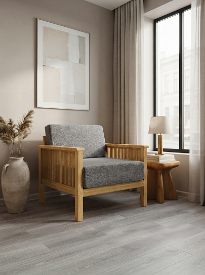 Кресло на каркасе из бамбука 830 с подушками FN-059D-2 NATURE BAMBOO+GREY FABRIK