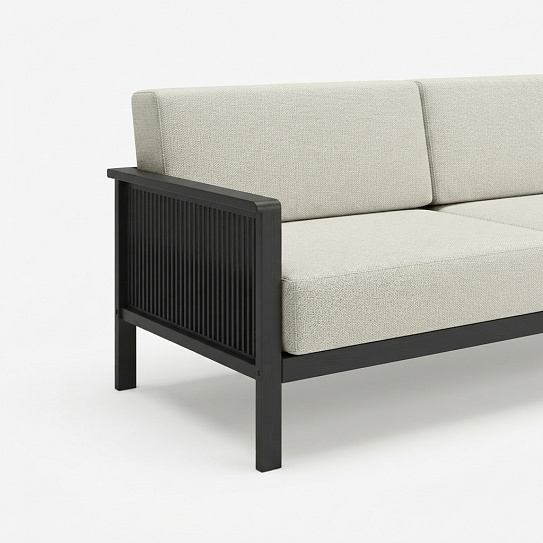 Диван на каркасе из бамбука с подушками 1840 FN-059D-1 BLACK BAMBOO+WHITE FABRIK