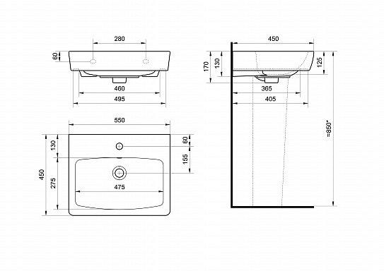 Тумба с раковиной Скай 55 AQUATON PRO,1A238101SY010