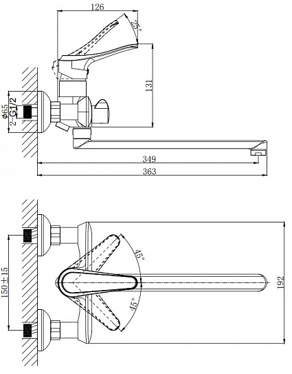 Смеситель для ванны с длинным поворотным изливом RUSH Jawa JA0735-51