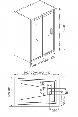Душевое ограждение Good Door Galaxy WTW-1100-C-B (110*195*6)