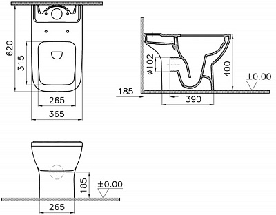 Унитаз напольный безободковый Vitra Integra Square Open-Back с тонким сид микр 9833B003-7205