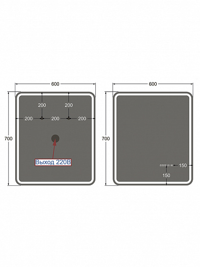 Зеркало в ванную 60х70 с подсветкой и подогревом Monterey Аделия Люкс (холодный свет, мультиблок, на касание)