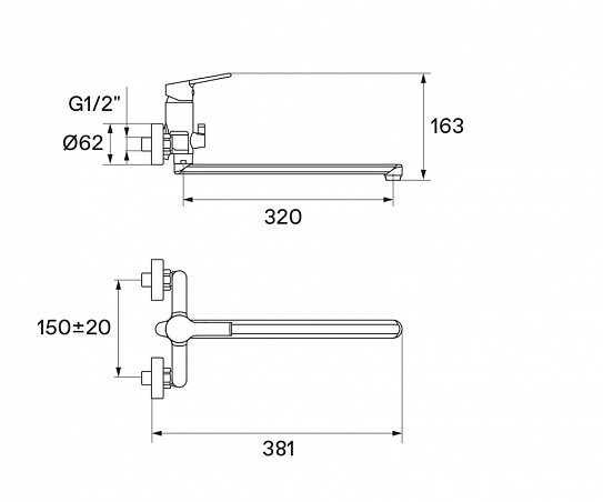 Смеситель для ванны Santek Найра с длинным изливом WH5A12001C001