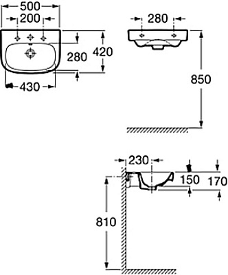 Раковина подвесная Roca Debba 50x42 подвесная 32799600Y