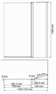Berkel 48P02-110R Matt glassFixed Стекл.штора расп.двуств.прав1100(700+400)х1400   проф.серебро,матов.