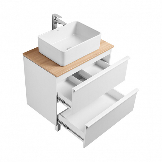 Тумба с накладной раковиной и столешницей Aquaton Хюгге 75 2 ящика белый матовый, 1A282301HG2B0