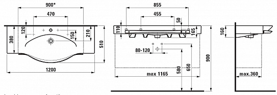 Laufen Palaсе NEW раковина 120 см c держателем полотенца 8.1270.4.000.104.1