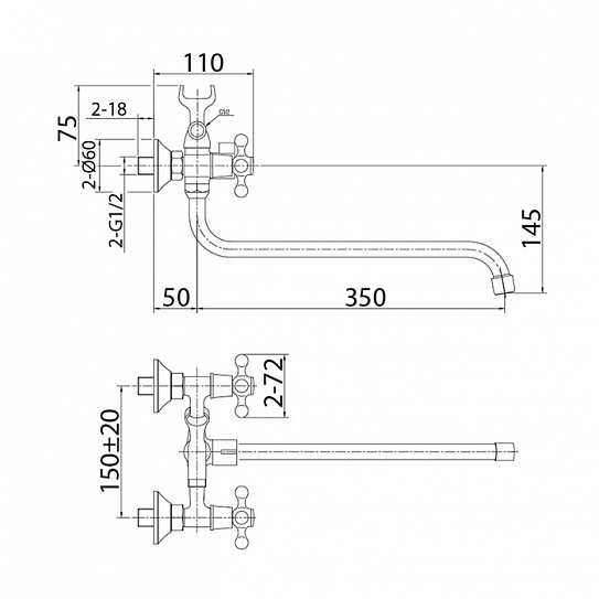 Смеситель для ванны Milardo Duplex DUPSB02M10