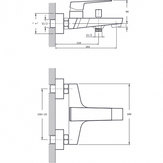 Смеситель для ванны с коротким изливом RUSH Thira (TR3635-44Grey)