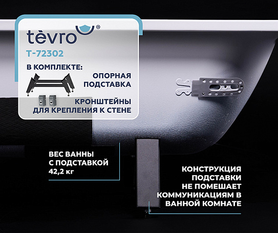 Ванна стальная TEVRO форма Тонда 2,7 мм 170х75х40 (белый лотос) + опорная подставка ОР-71200 ВИЗ