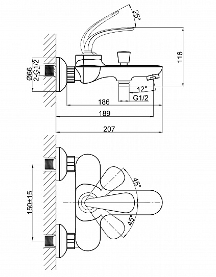 Смеситель для ванны с душем D&K Venice Gondola Da1023241 короткий излив хром