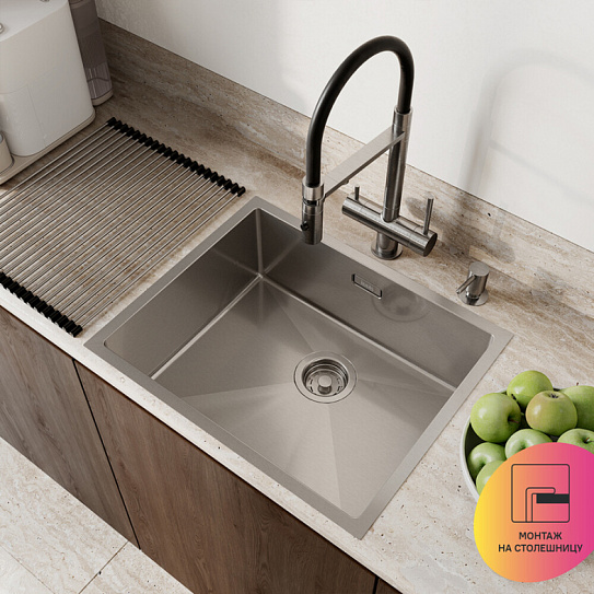 Мойка кухонная Edifice 54х44, для подстольного монтажа IDDIS EDI54S0i77 нержавеющая сталь, цвет сатин