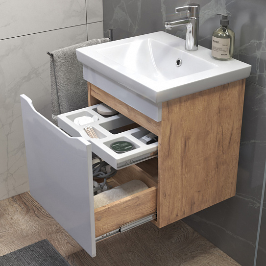 Тумба подвесная с раковиной Vigo Grani 500-0-1 028 дуб золотой