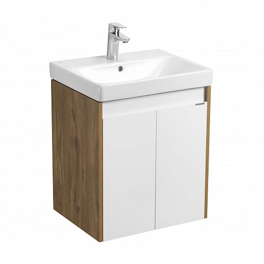 Тумба с раковиной AQUATON Сканди Doors 55 белый глянец/дуб рустикальный 1A278801SDZ90