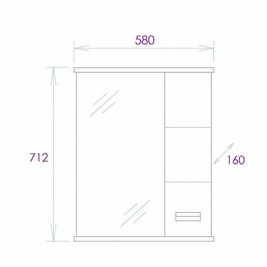Шкаф-зеркало Onika БАЛТИКА Black 58.01К правое (205846)