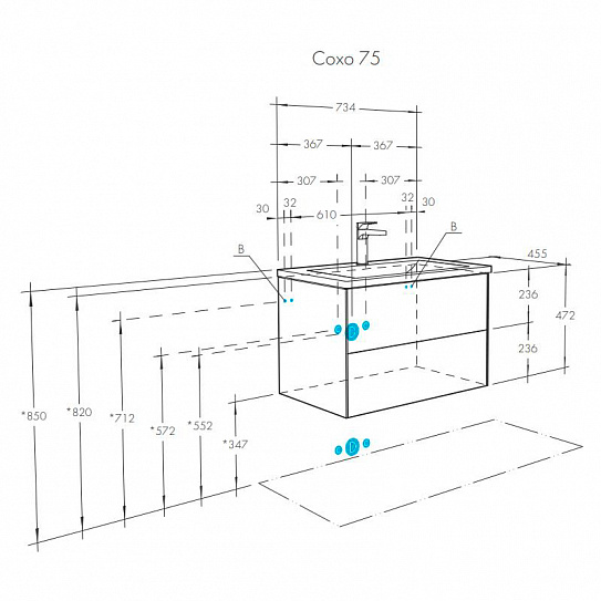 Тумба под раковину AQUATON Сохо 75 СлэйтГалька серая (под раковину 161073) 1A258101AJ9A0