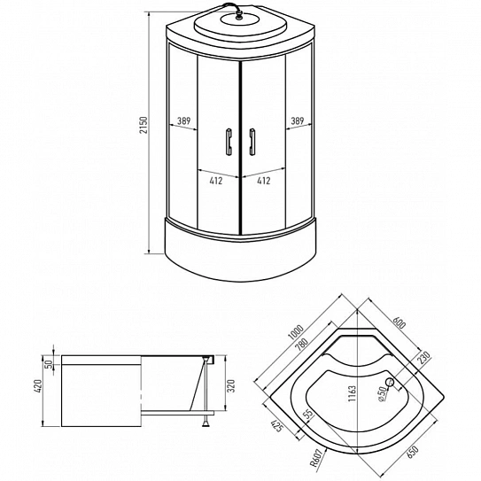 Душевая кабина 100х100х215 Erlit ER3510TP-C2-RUS