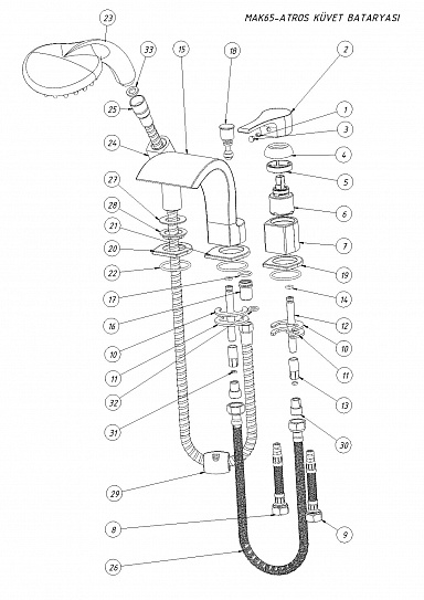 Смеситель на борт ванны G.P.D. ATROS MAK65 на 3 отверстия