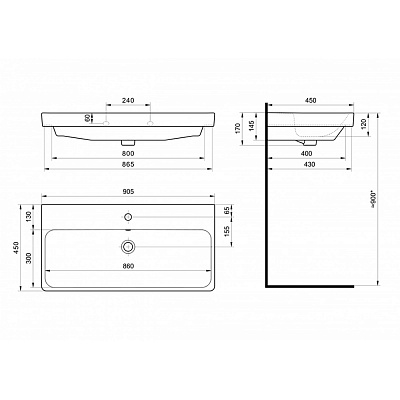 Раковина Santek Адриана 90  мебельная 1WH501629