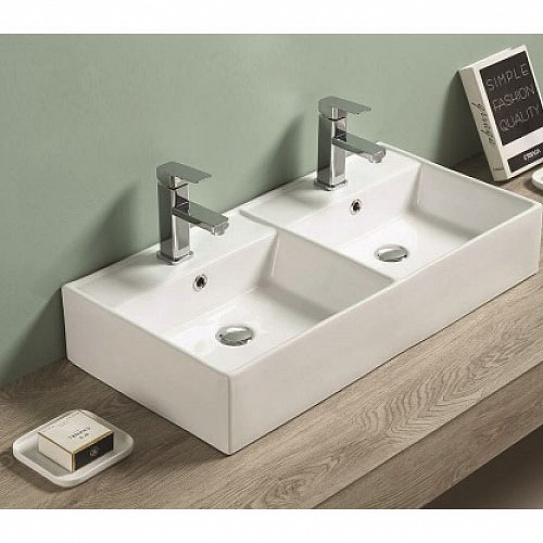 R7063BDB Раковина накладная на столешницу белая c двумя чашами (825*420*150) P