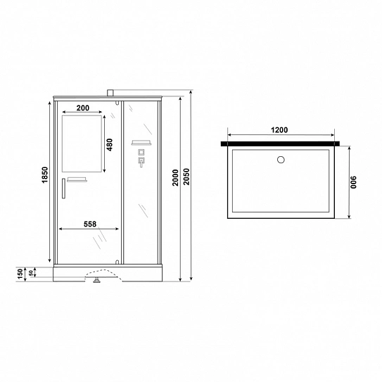Душевая кабина распашная 120х90х200 Niagara Standart ST120/90/15Q/BK поддон 15см