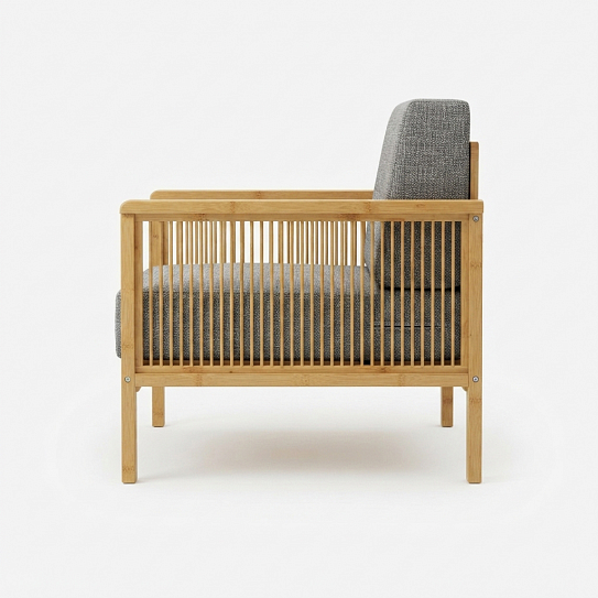 Кресло на каркасе из бамбука 830 с подушками FN-059D-2 NATURE BAMBOO+GREY FABRIK