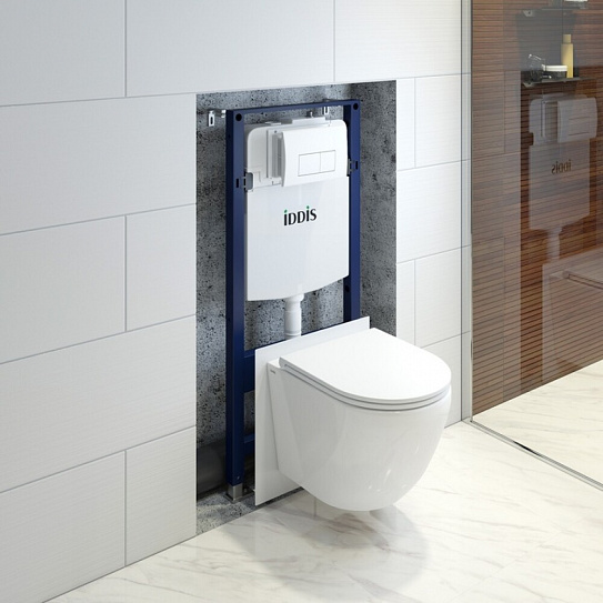 Подвесной унитаз с инсталляцией и клавишей смыва белой, Basic, IDDIS, BASBQ03i73