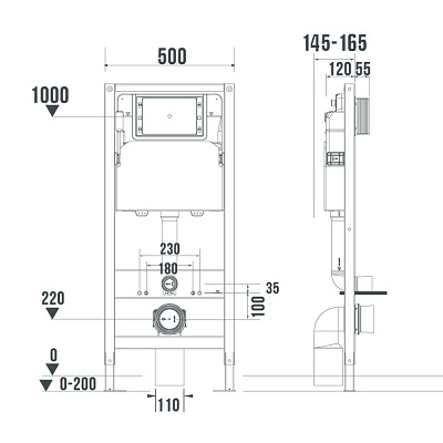 Инсталляция 3в1 для подвесных унитазов Monterey H508A , клавиша черная глянцевая, шумоизоляционная плита