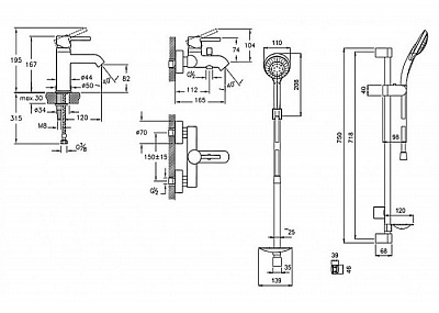 Комплект смесителей душевой штангой Vitra Minimax S A49153EXP