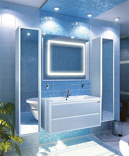 Шкаф - колонна зеркальный в ванную 35 см Aquaton Римини белый глянец 1A232703RN010 NEW