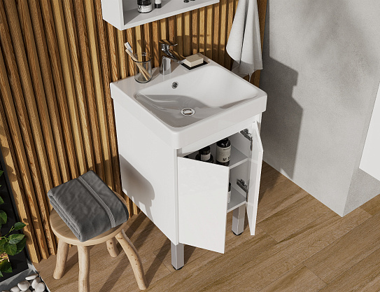 Тумба с раковиной AQUATON Сканди Doors 45 белый глянец/белый матовый 1A278701SD010