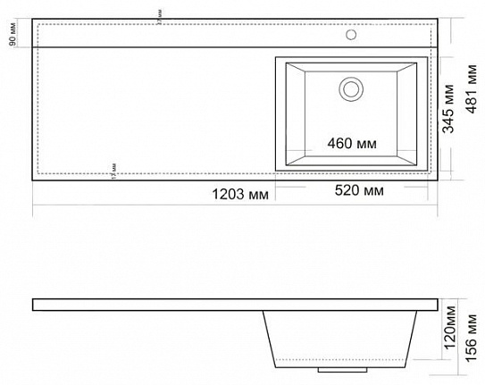 Раковина ОНИКА 120 чаша справа 612002