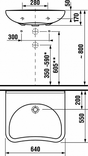 Раковина подвесная Roca Access 64х55 без отверстий, для людей с огр. возможностями ZRU9307660
