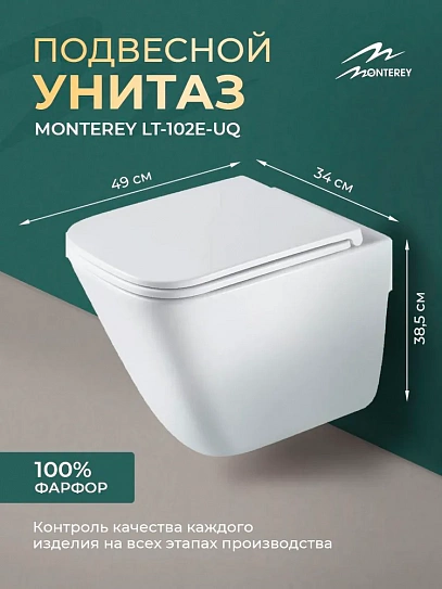 Подвесной унитаз безободковый торнадо MONTEREY LT-102E-UQ3 TORNADO (крепеж, сиденье микролифт в комплекте)
