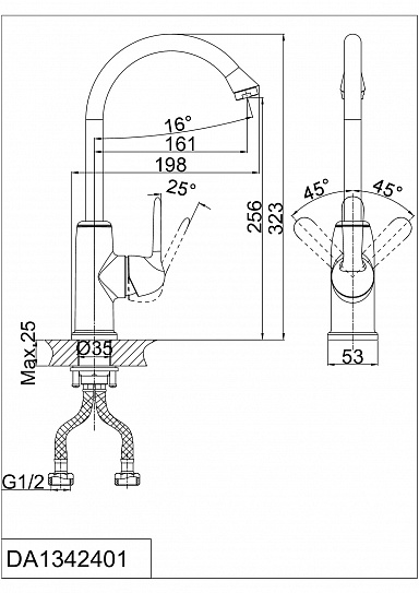 Смеситель для кухни d&k rhein.Ambrosius Da1342401 высокий хром