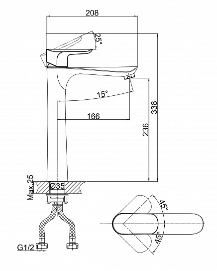 Смеситель для раковины d&k venice.Baciano Da1032001 высокий хром